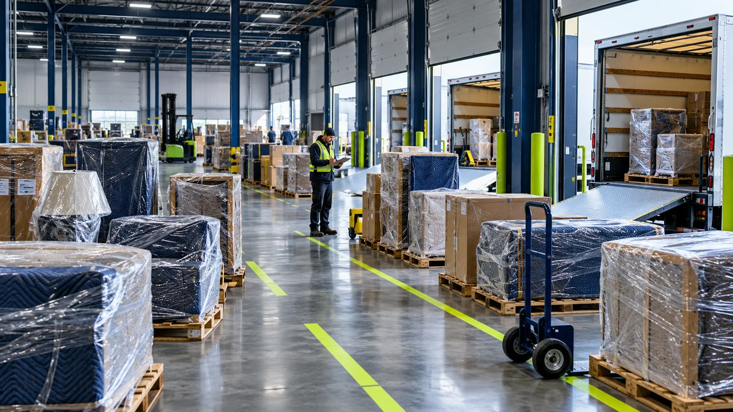 Household freight moving through separate terminal lanes