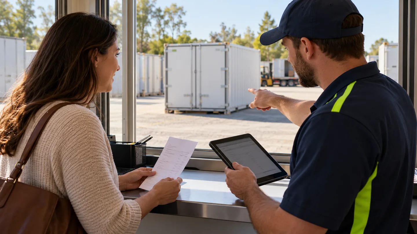 Customer and terminal coordinator reconcile a receipt with the physical container